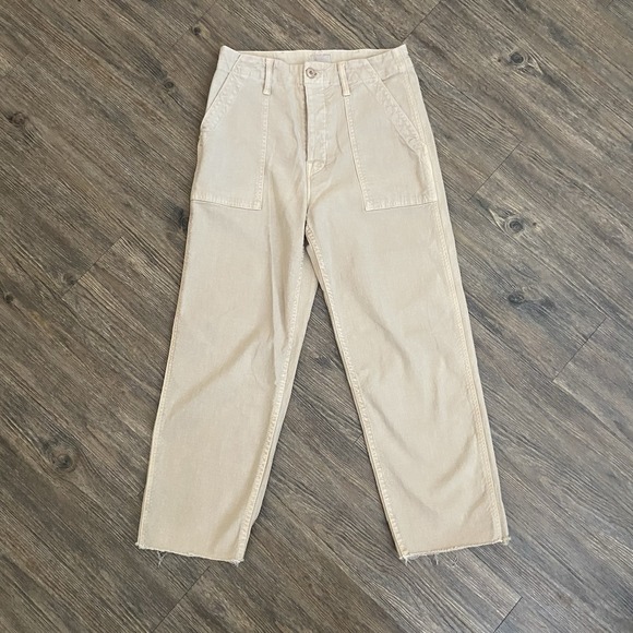 MOTHER Denim - Mother Jeans Patch Pocket Private Ankle Fray Pants Khaki Wide Leg Women's 24